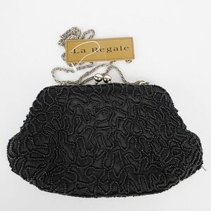 La Regale Black Small Beaded Over Satin Clutch‎